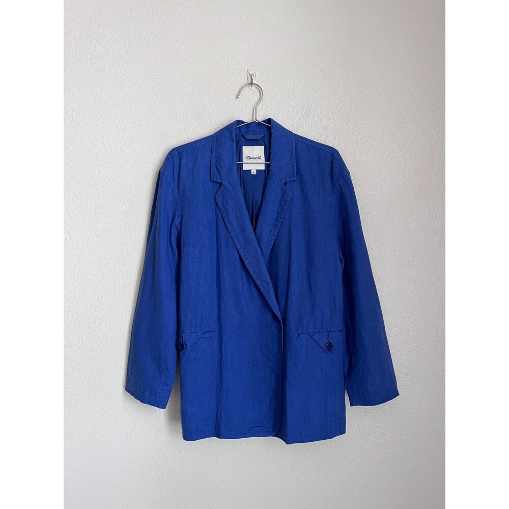Madewell 100% Linen Double-Breasted Crossover Blazer in Bluestone Size MEDIUM